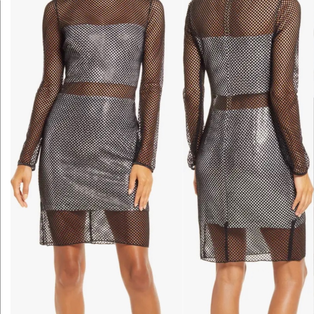 NEVER WORN- Netting Illusion Long Sleeve Sheath Dress. SHO BY TADASHI SHOJI